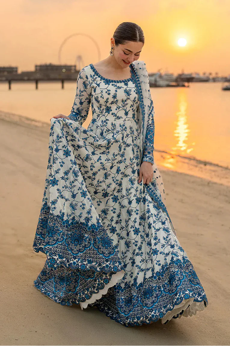 FAIZA SAQLAIN - 3PC LAWN EMBROIDERED SHIRT WITH EMBROIDERED KHAADI NET DUPATTA AND TROUSER