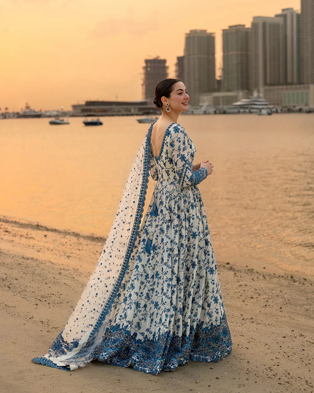 FAIZA SAQLAIN - 3PC LAWN EMBROIDERED SHIRT WITH EMBROIDERED KHAADI NET DUPATTA AND TROUSER