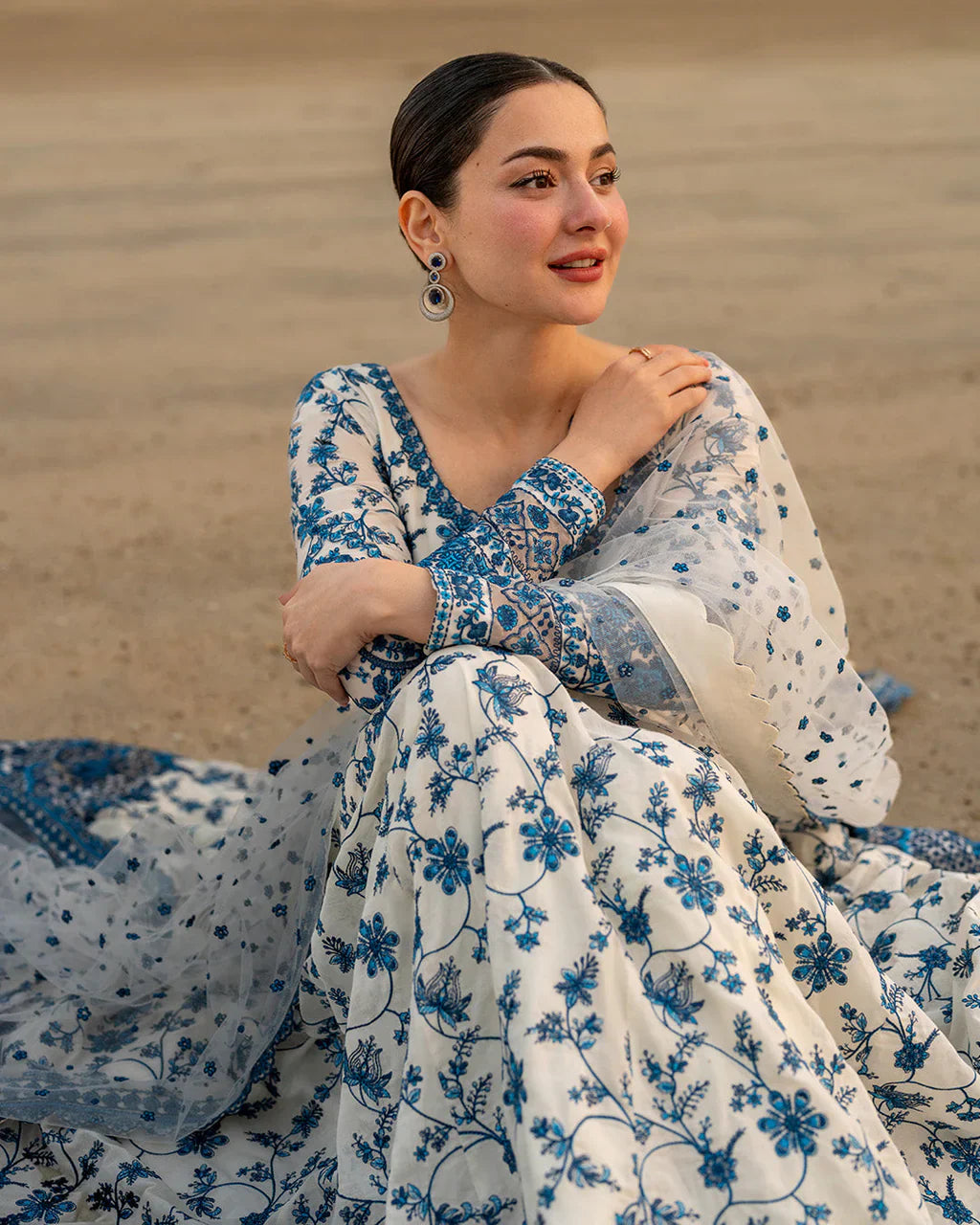 FAIZA SAQLAIN - 3PC LAWN EMBROIDERED SHIRT WITH EMBROIDERED KHAADI NET DUPATTA AND TROUSER
