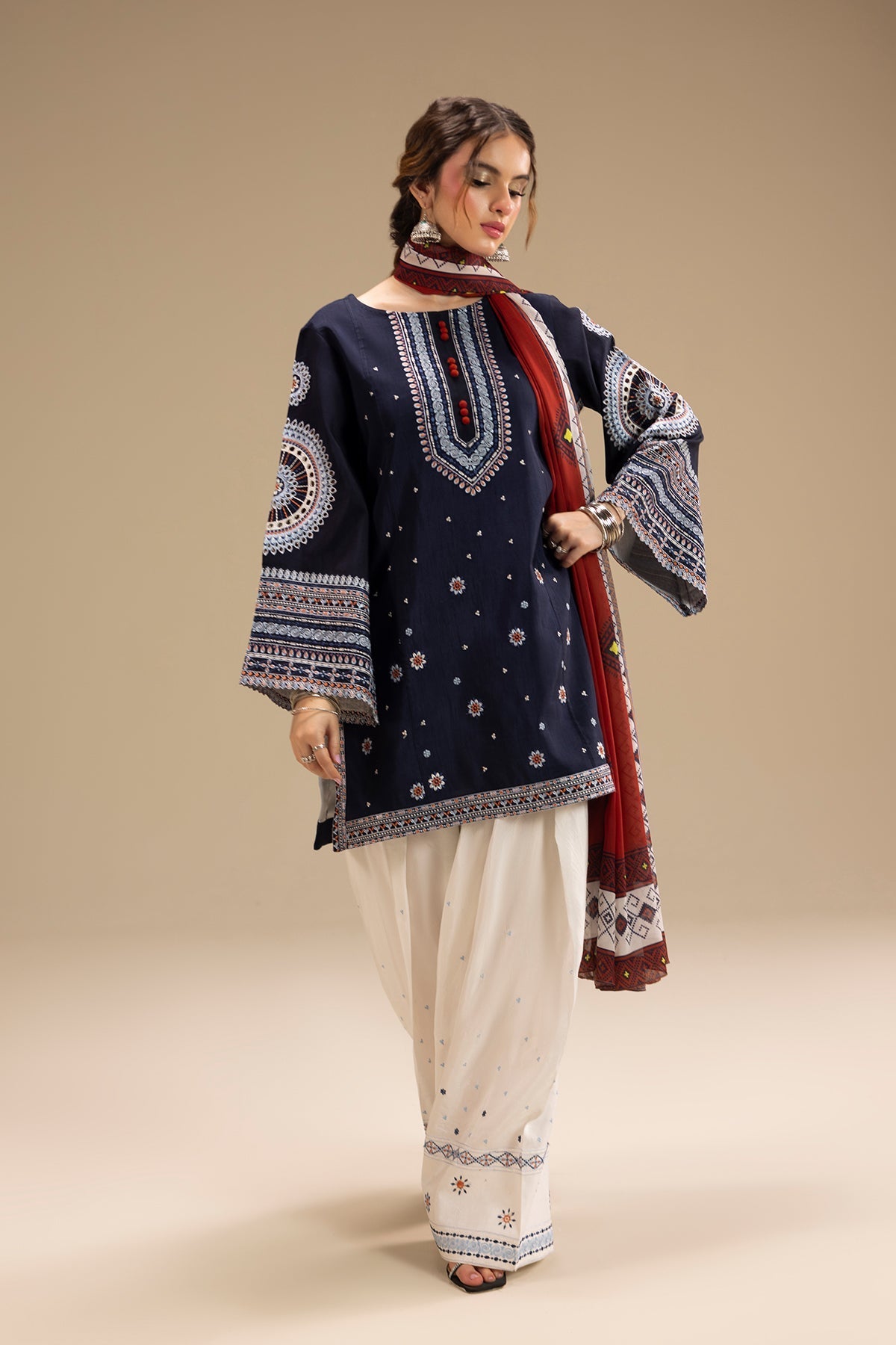 UNSTITCHED 3PC DHANAK EMBROIDERED SUIT V241