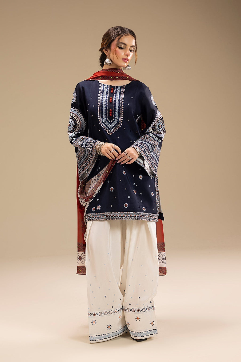 UNSTITCHED 3PC DHANAK EMBROIDERED SUIT V241