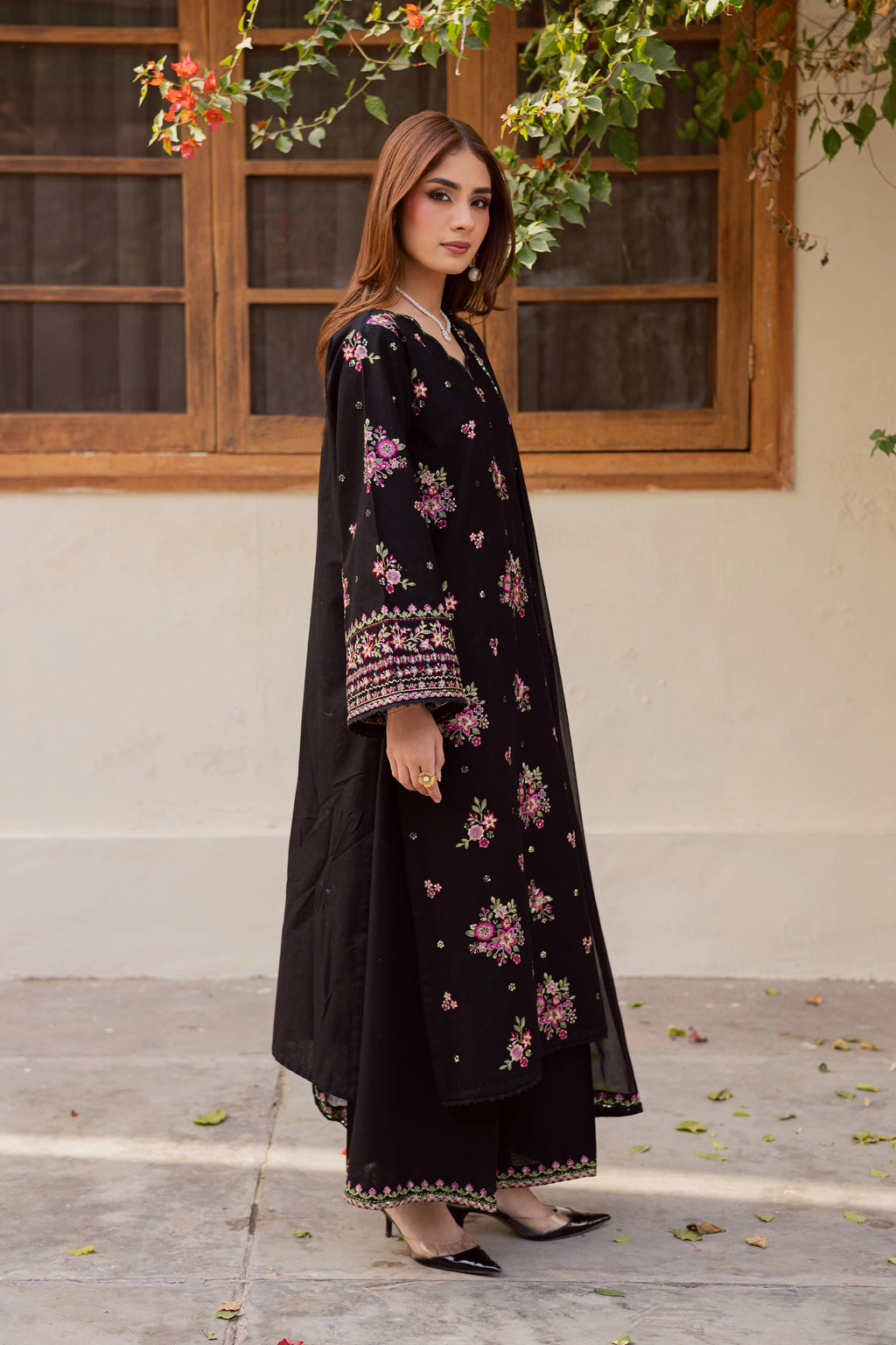 BATIK Black Pink 3Pc - Embroidered Khaddar Dress