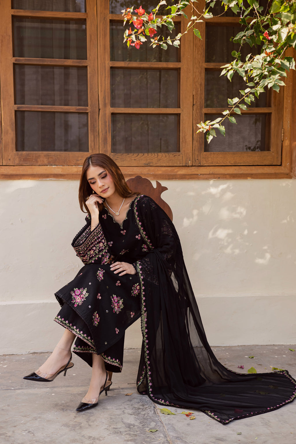 BATIK Black Pink 3Pc - Embroidered Khaddar Dress