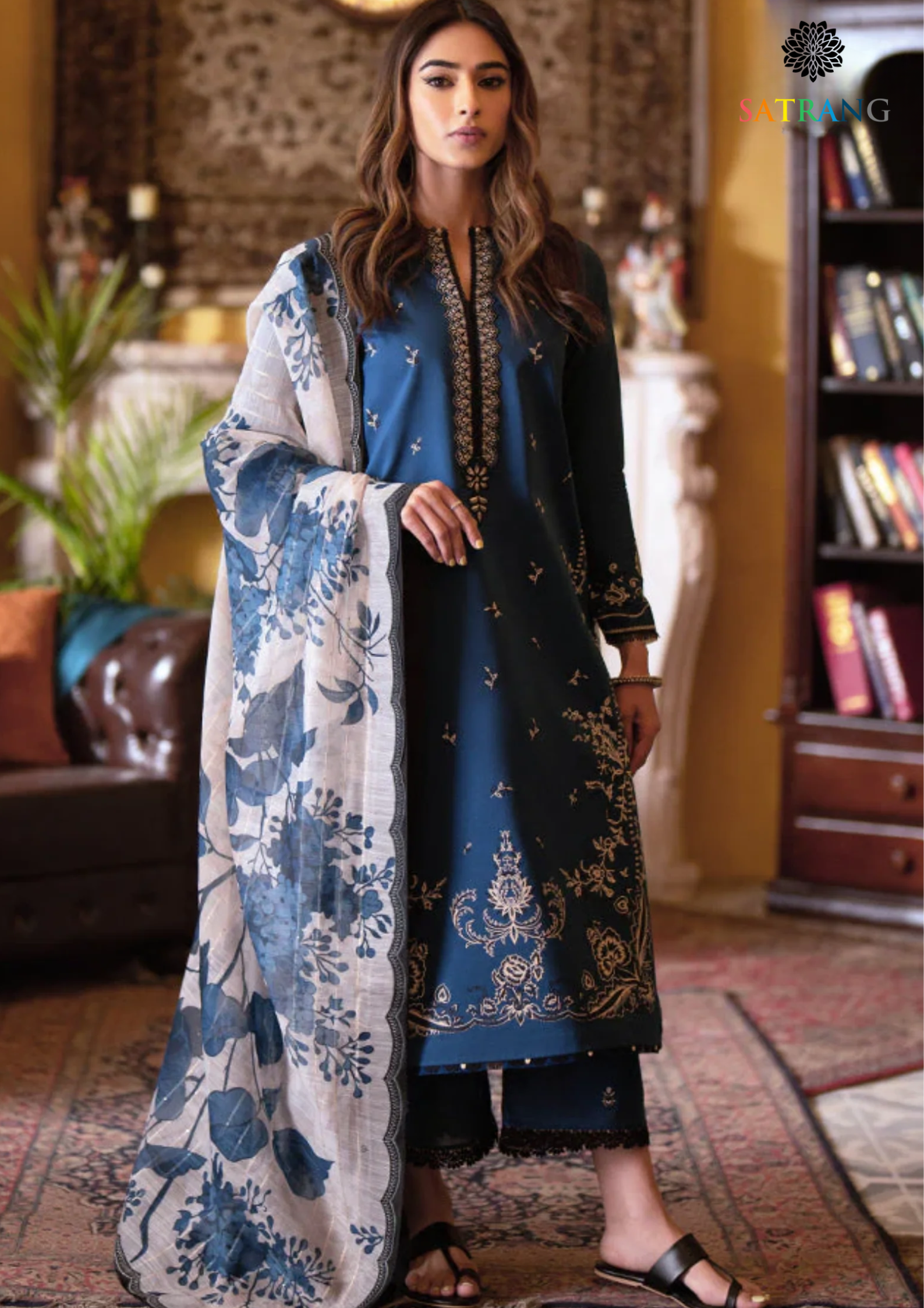 Maria b  Summer Unstitched 3PC Lawn Embroidered Shirt With voil diamond Dupatta