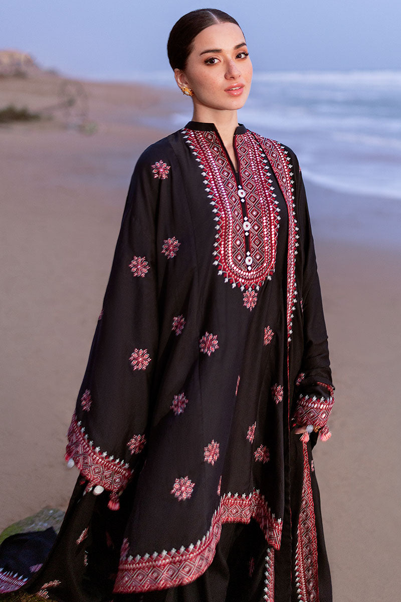 Embroidered 3pc Marina Dress With Printed Shawl.