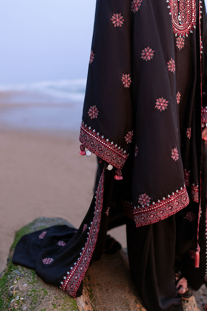 Embroidered 3pc Marina Dress With Printed Shawl.