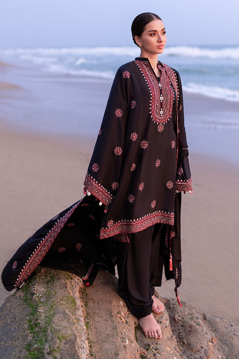 Embroidered 3pc Marina Dress With Printed Shawl.