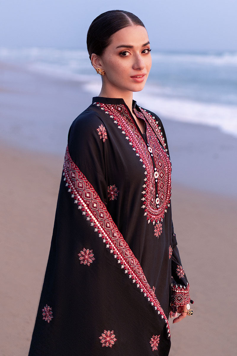 Embroidered 3pc Marina Dress With Printed Shawl.