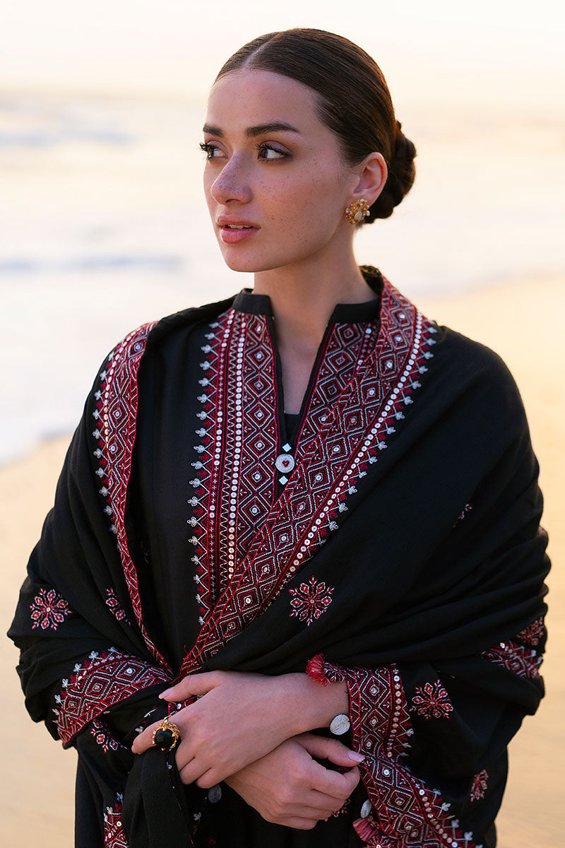 Embroidered 3pc Marina Dress With Printed Shawl.