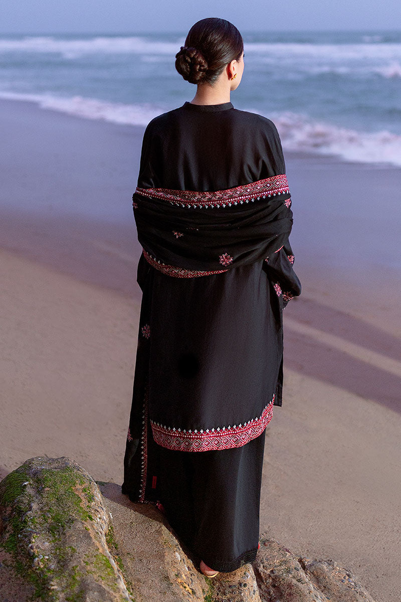 Embroidered 3pc Marina Dress With Printed Shawl.