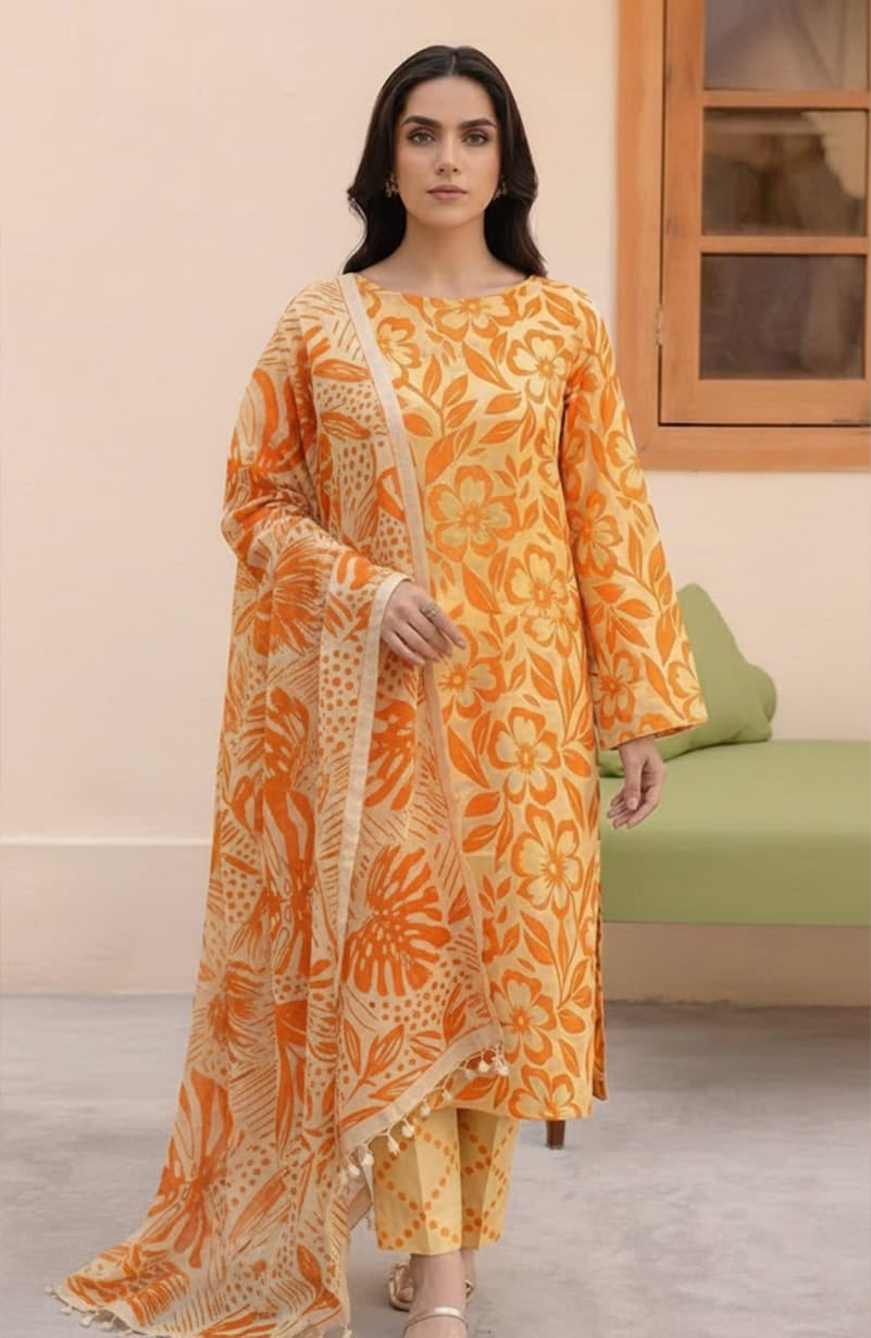 Luxury Airjet Slub Lawn with Premium Voil Slub Dupatta (3-Piece)