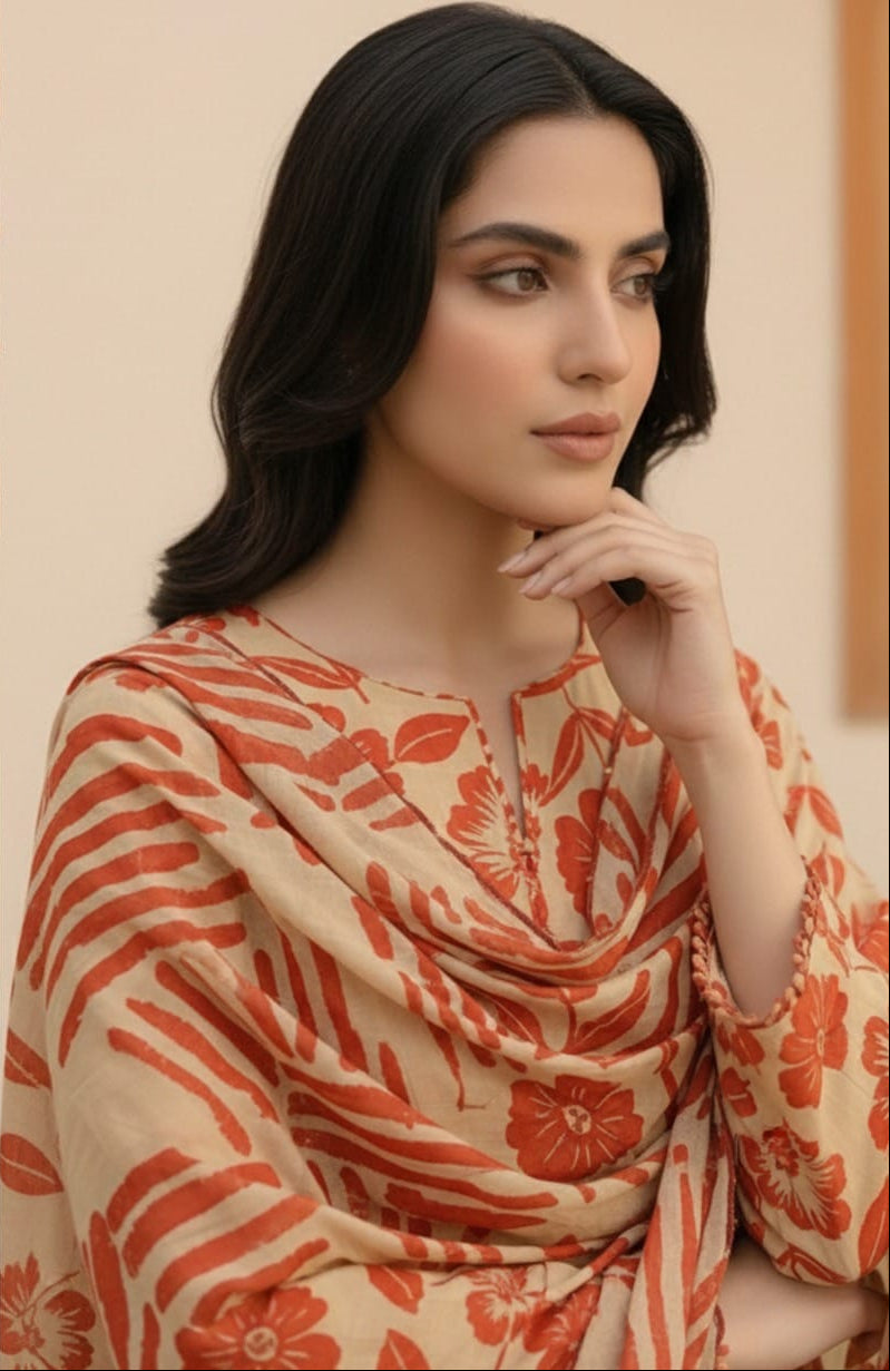 Luxury Airjet Slub Lawn with Premium Voil Slub Dupatta (3-Piece)