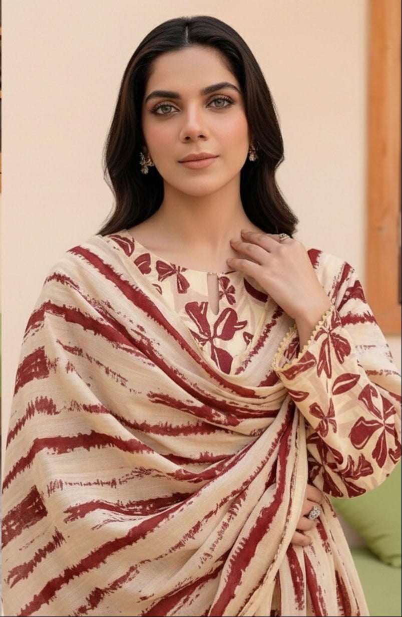 Luxury Airjet Slub Lawn with Premium Voil Slub Dupatta (3-Piece)