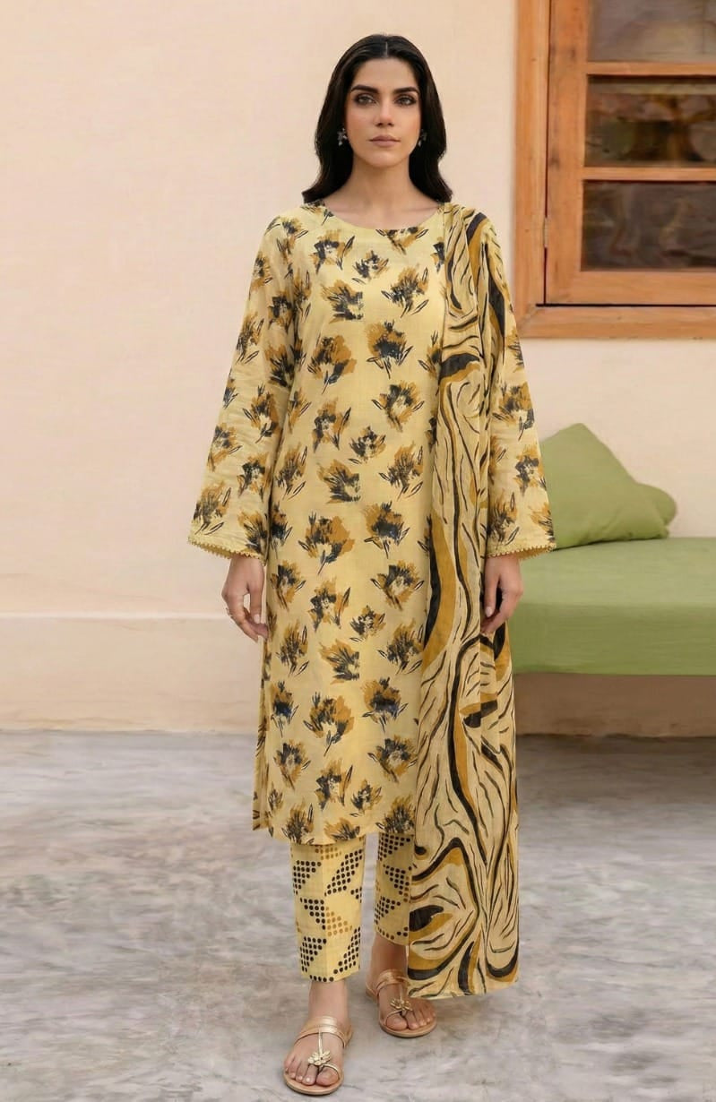 Luxury Airjet Slub Lawn with Premium Voil Slub Dupatta (3-Piece)