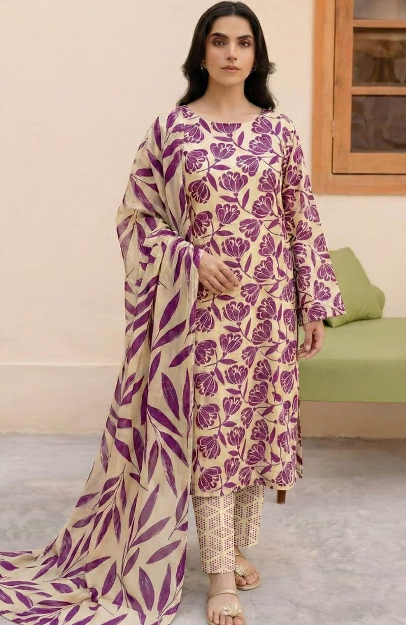 Luxury Airjet Slub Lawn with Premium Voil Slub Dupatta (3-Piece)