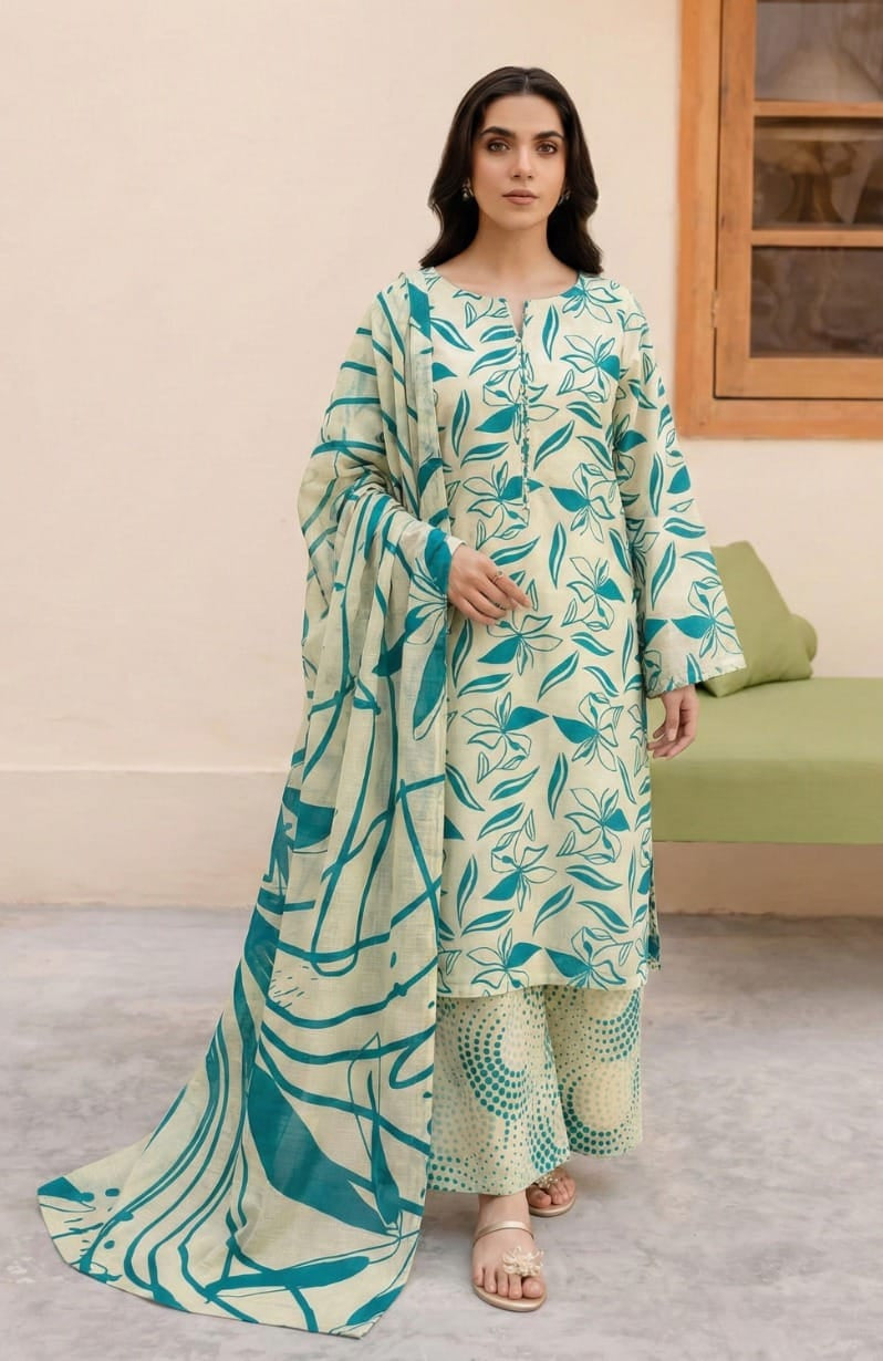Luxury Airjet Slub Lawn with Premium Voil Slub Dupatta (3-Piece)