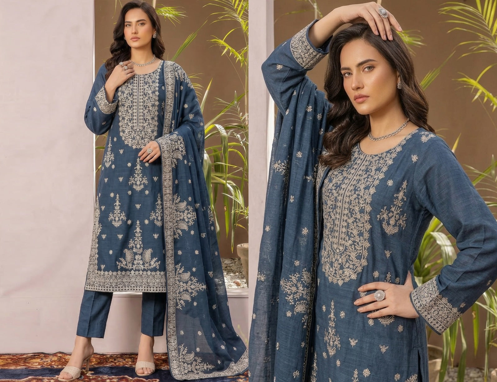Layal Luxury Series: Hand-Embroidered Airjet Slub Lawn with Full Sequence Detail (3-Piece)