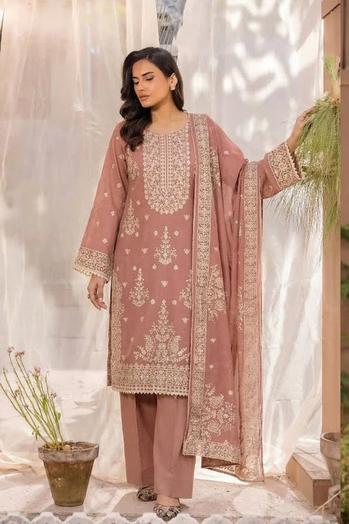 Layal Luxury Series: Hand-Embroidered Airjet Slub Lawn with Full Sequence Detail (3-Piece)
