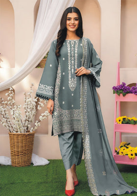 Heavy Chickenkari & Full Sequence Airjet Slub Lawn with Cutwork Dupatta (3-Piece)