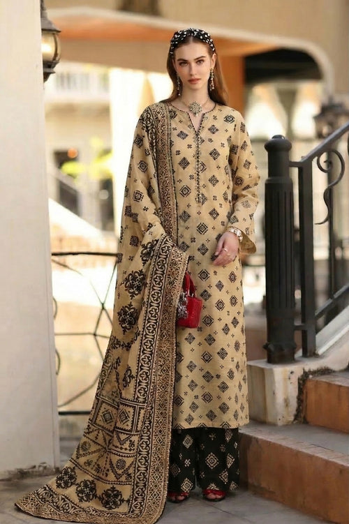 Luxury Airjet Slub Lawn 3-Piece Suite with Digital Voil Dupatta