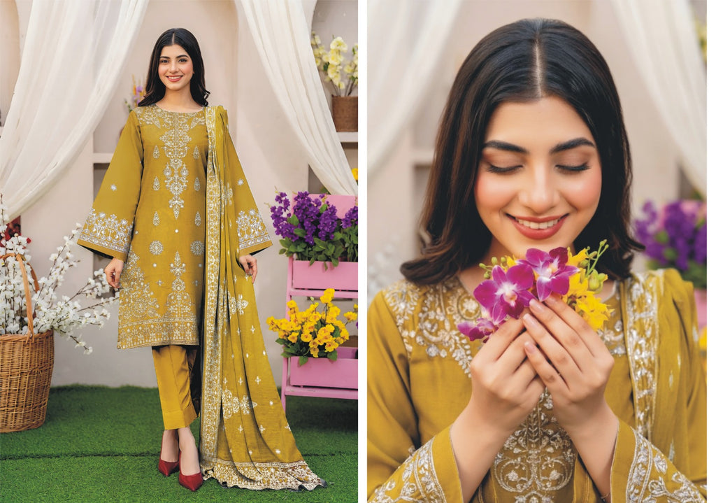 Full Sequence Luxury Embroidery on Airjet Slub Lawn (3-Piece)