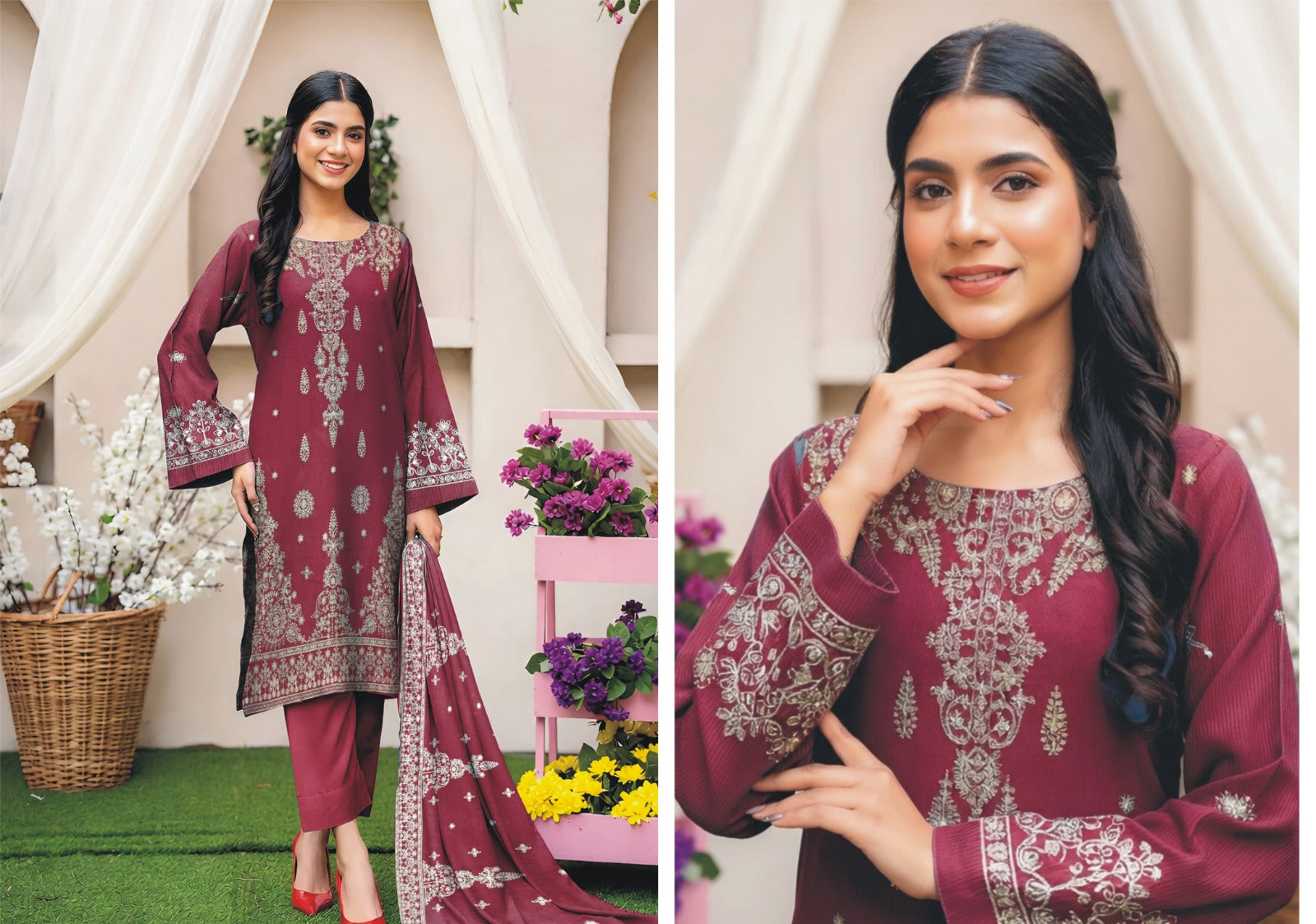 Full Sequence Luxury Embroidery on Airjet Slub Lawn (3-Piece)