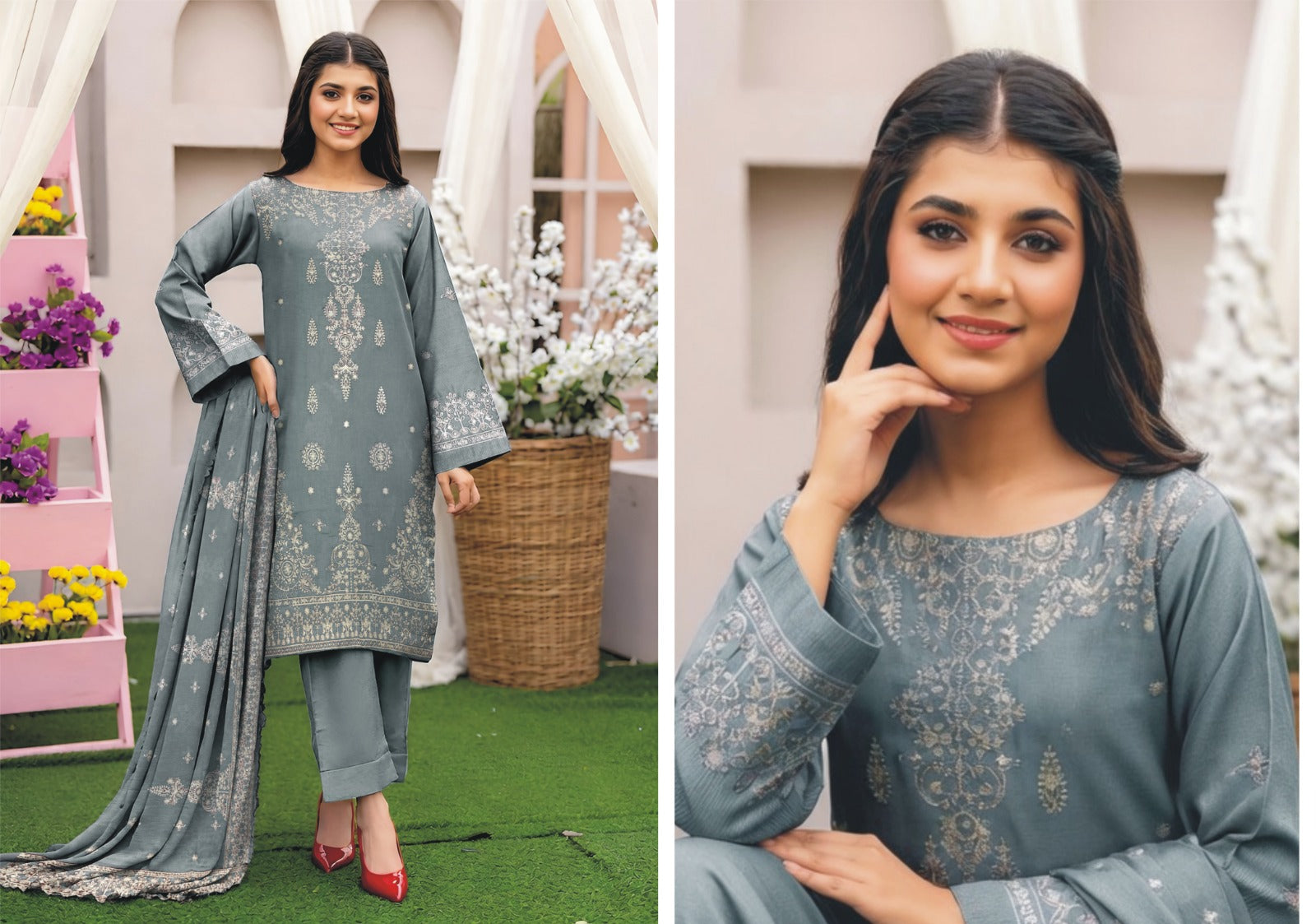 Full Sequence Luxury Embroidery on Airjet Slub Lawn (3-Piece)