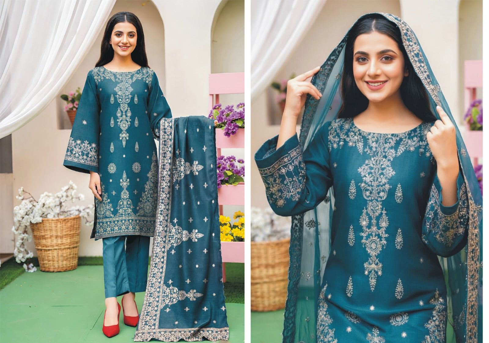 Full Sequence Luxury Embroidery on Airjet Slub Lawn (3-Piece)