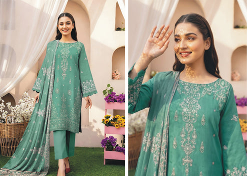 Full Sequence Luxury Embroidery on Airjet Slub Lawn (3-Piece)