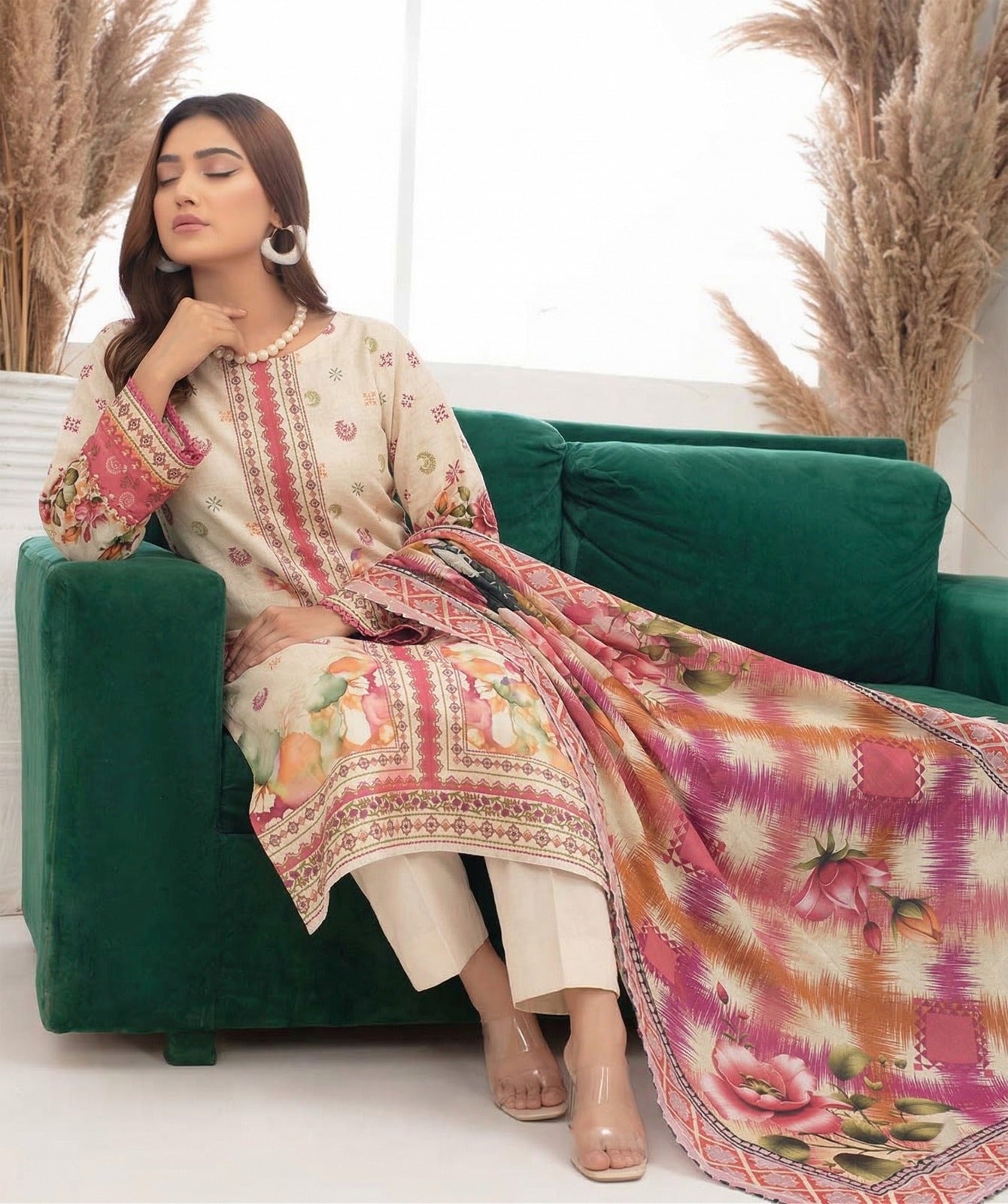 Luxury Digital Air jet Lawn Print Shirt Air jet Voil Lawn Print Dupatta with Dyed Trouser