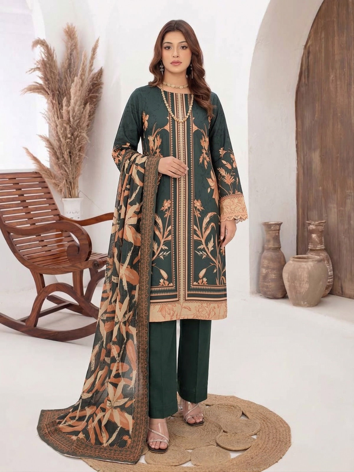 Luxury Digital Air jet Lawn Print Shirt Air jet Voil Lawn Print Dupatta with Dyed Trouser