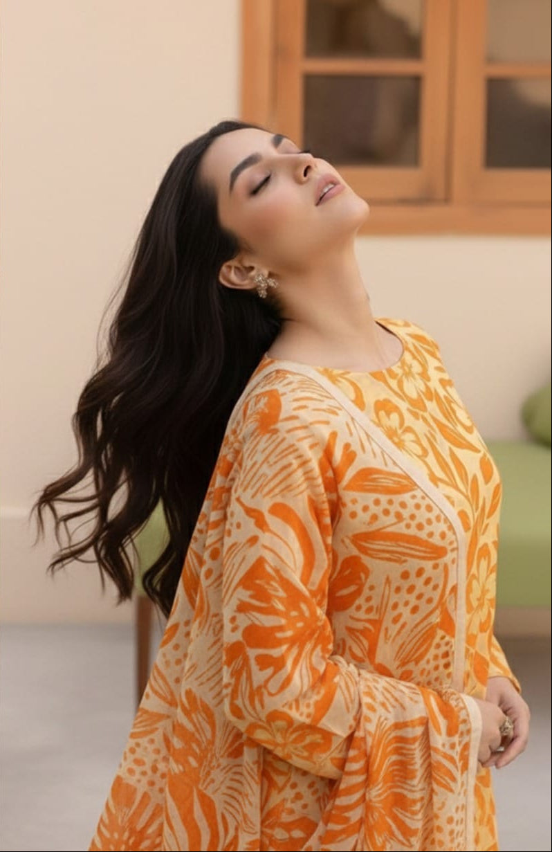 Luxury Airjet Slub Lawn with Premium Voil Slub Dupatta (3-Piece)