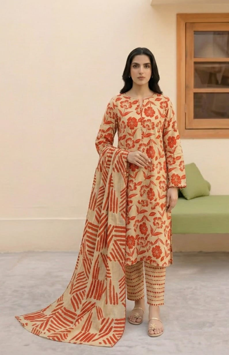 Luxury Airjet Slub Lawn with Premium Voil Slub Dupatta (3-Piece)