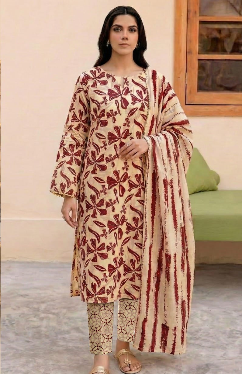 Luxury Airjet Slub Lawn with Premium Voil Slub Dupatta (3-Piece)