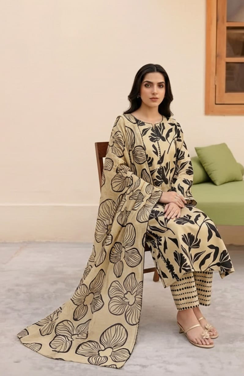 Luxury Airjet Slub Lawn with Premium Voil Slub Dupatta (3-Piece)