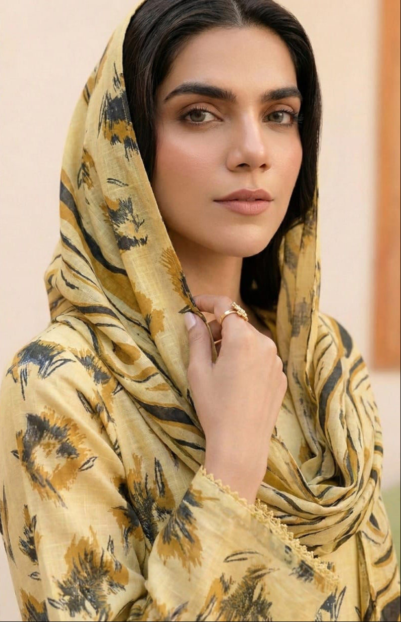 Luxury Airjet Slub Lawn with Premium Voil Slub Dupatta (3-Piece)