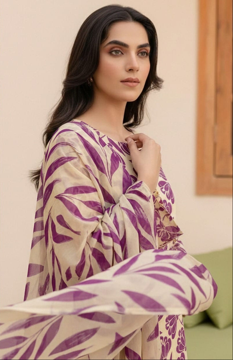 Luxury Airjet Slub Lawn with Premium Voil Slub Dupatta (3-Piece)