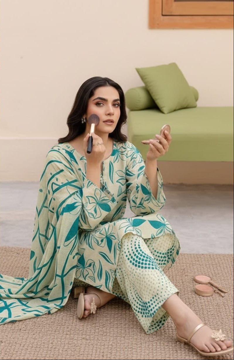 Luxury Airjet Slub Lawn with Premium Voil Slub Dupatta (3-Piece)