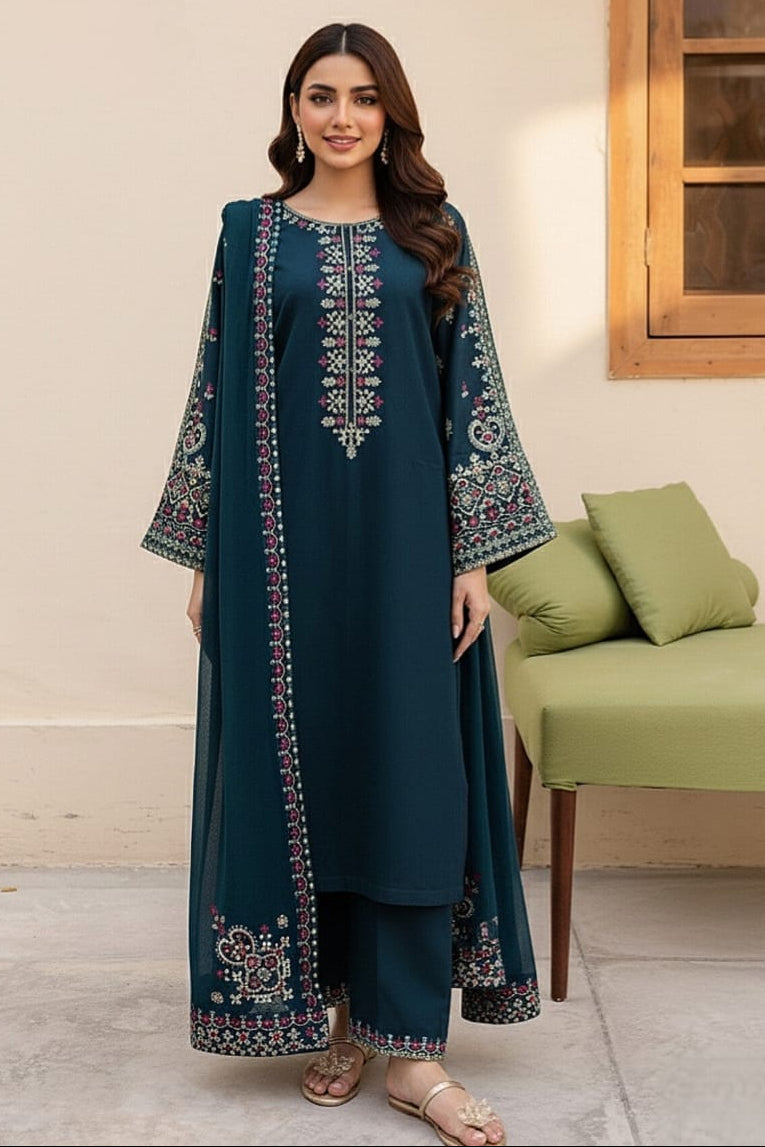 3297 Unstitched Embroidered Lawn Suit 3pc With Bamber Chiffon Embroidered Dupatta