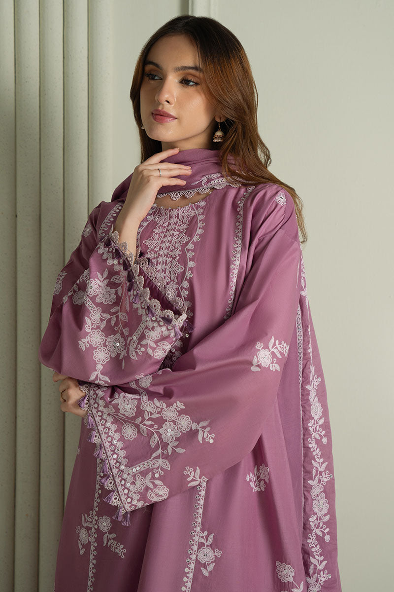 CROSS-STICH ORCHID GLAZE- 3PC EMBROIDERED LAWN UNSTICH SUIT