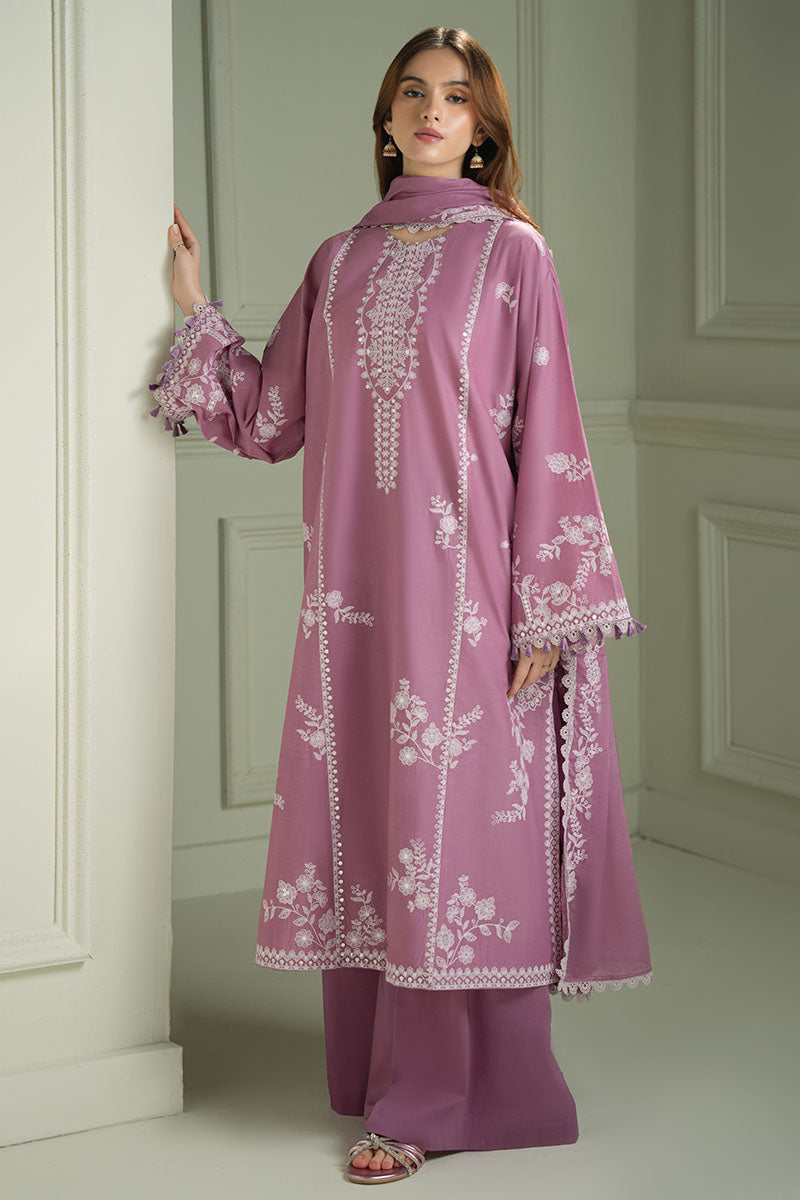 CROSS-STICH ORCHID GLAZE- 3PC EMBROIDERED LAWN UNSTICH SUIT