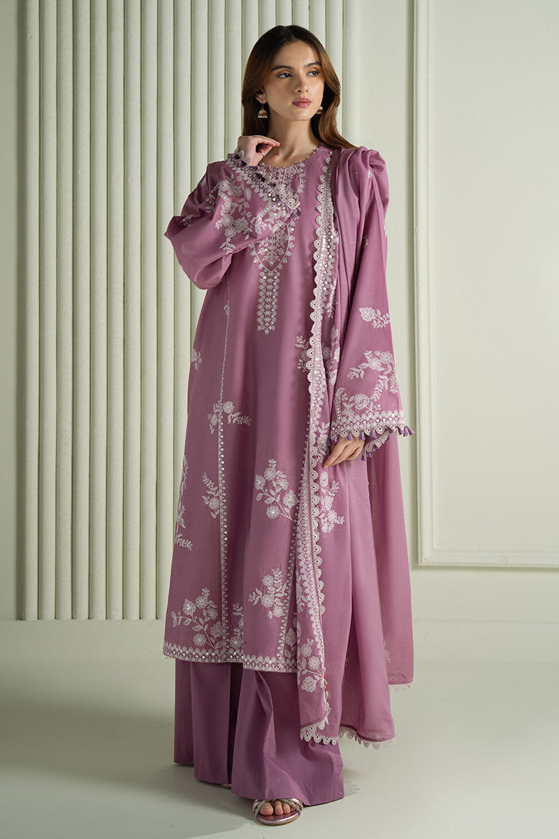 CROSS-STICH ORCHID GLAZE- 3PC EMBROIDERED LAWN UNSTICH SUIT