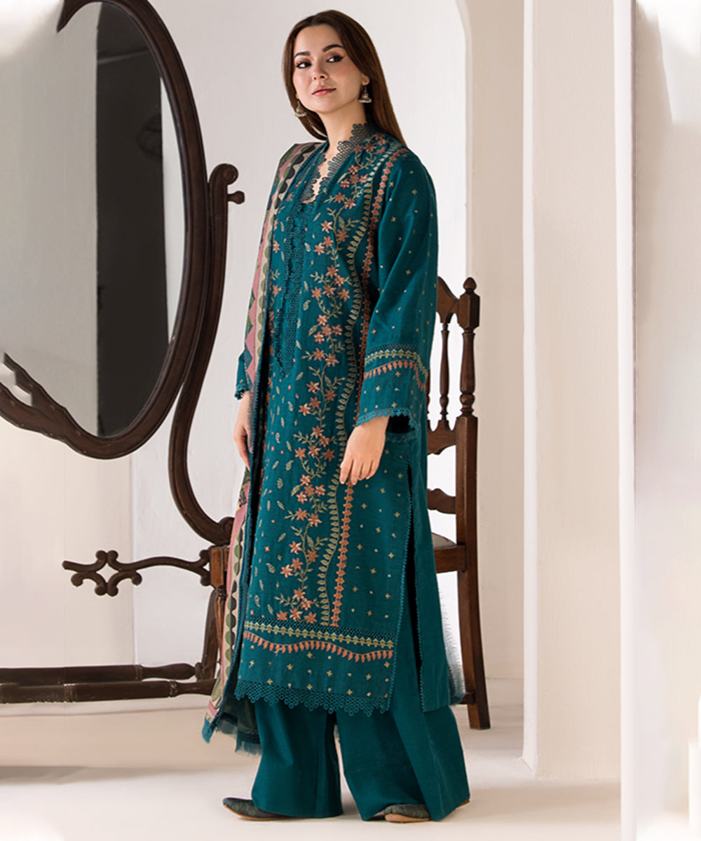 3 Piece - Unstitched Fully Embroidered Lawn Fabric SN-61