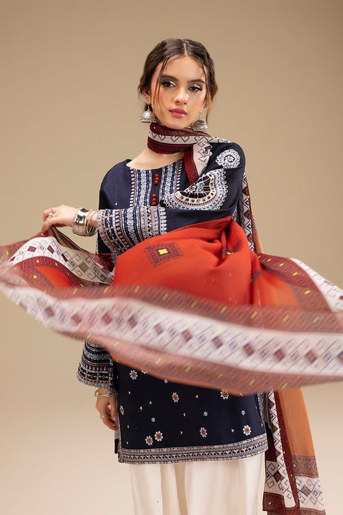 3 Piece - Embroidered Lawn Fabric with Printed Dupatta RR-610
