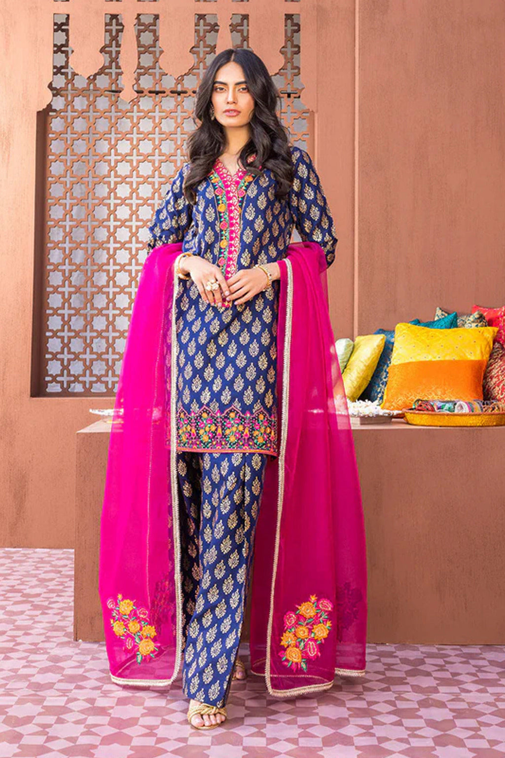 3 Piece - Unstitched Digital Printed Lawn Shirt Trouser and Dupatta With Embroidered Laces