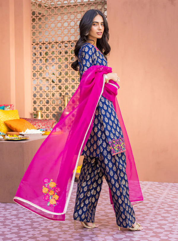 3 Piece - Unstitched Digital Printed Lawn Shirt Trouser and Dupatta With Embroidered Laces