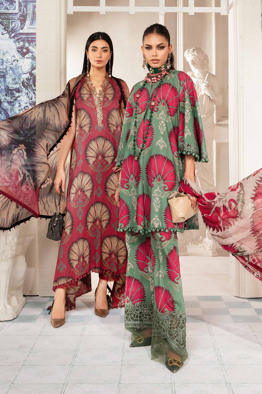 3 Piece - Unstitched Digital Printed Lawn Fabric With Voile Dupatta MB-444