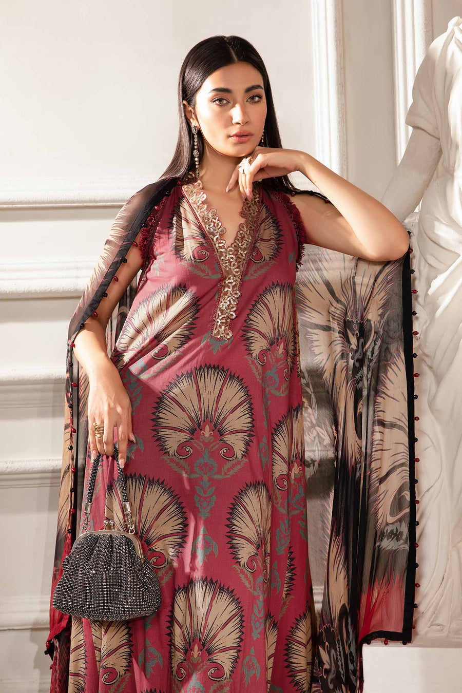 3 Piece - Unstitched Digital Printed Lawn Fabric With Voile Dupatta MB-444