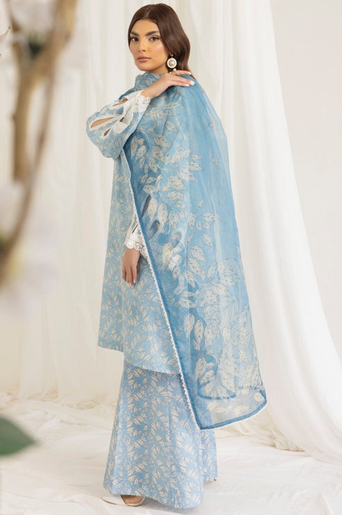 3 Piece - Unstitched Digital Printed and Embroidered Lawn Fabric With Silk Dupatta