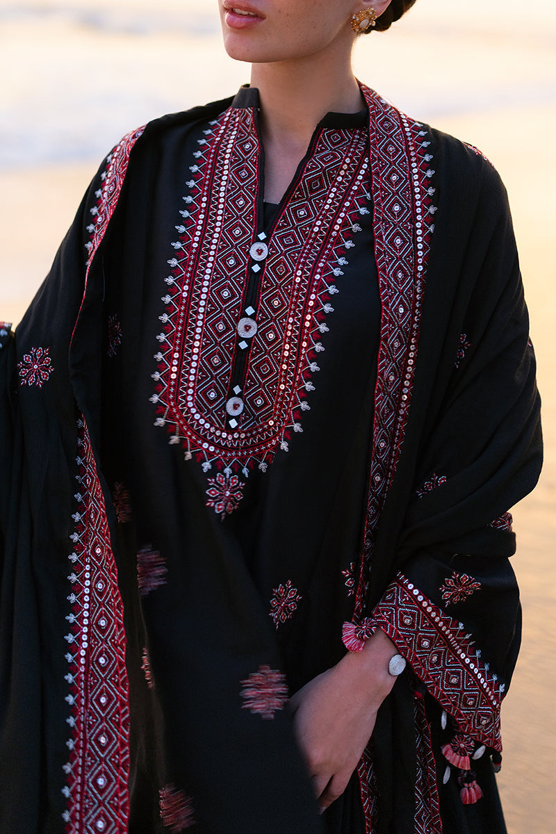 Embroidered 3pc Marina Dress With Printed Shawl.